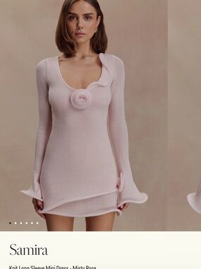 MESHKI SAMIRA Misty Rose Knit Long Sleeve Mini Dress